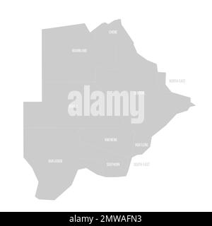 Botsuana Politische Karte der Verwaltungsabteilungen ländliche und