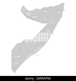 Politische Karte der Verwaltungsabteilungen in Somalia Stock Vektor