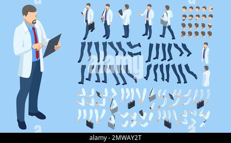 Isometrischer man-Character-Konstruktor für Beschreibung. Eine flache Darstellung der Geschäftsmannsfigur, isoliert im Hintergrund. Stock Vektor