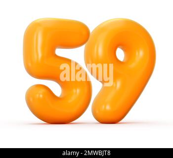 Eine 3D-Darstellung von glänzendem orangefarbenem Gelee Nummer 59 isoliert auf weißem Hintergrund Stockfoto