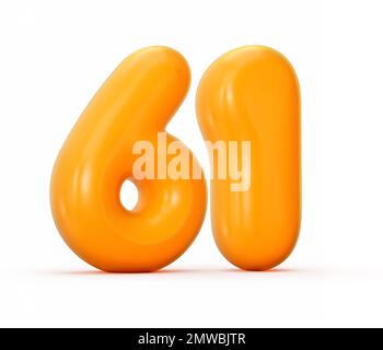 Eine 3D-Darstellung von glänzendem orangefarbenem Gelee Nummer 61 isoliert auf weißem Hintergrund Stockfoto