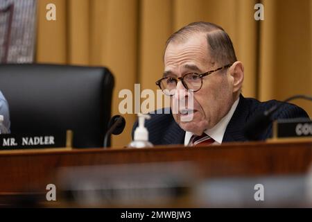 USA Der Vertreter Jerrold Nadler, D-NY, wird am Mittwoch, den 01. Februar 2023, bei einer Sitzung des House Judiciary Committee über den Zustand der südlichen US-Grenze im Rayburn House Office Building auf Capitol Hill in Washington, DC, gesehen. (Foto: Craig Hudson/Sipa USA) Guthaben: SIPA USA/Alamy Live News Stockfoto