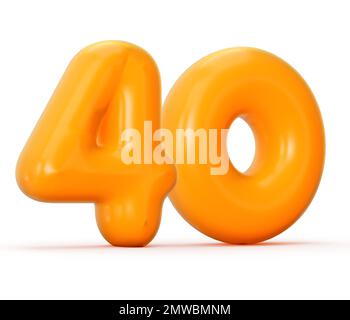 eine 3D-Darstellung einer glänzenden orangefarbenen Gelee Nummer 40 auf weißem Hintergrund. Stockfoto