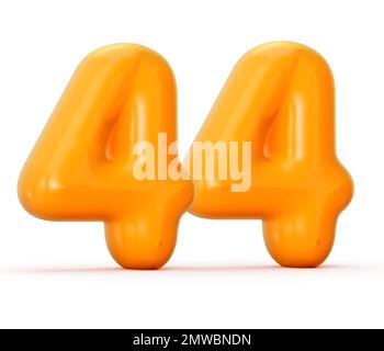 eine 3D-Darstellung einer glänzenden orangefarbenen Gelee Nummer 44 auf weißem Hintergrund. Stockfoto