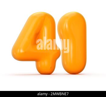 eine 3D-Darstellung einer glänzenden orangefarbenen Gelee Nummer 41 auf weißem Hintergrund. Stockfoto