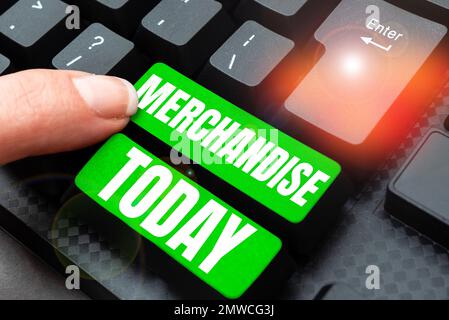 Inspiration mit Werbeartikeln. Unternehmen zeigen die Waren oder Waren, die im Geschäft gekauft und verkauft werden Stockfoto