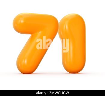 Abbildung 3D: Glänzend-orangefarbenes Gelee Nummer 71 isoliert auf weißem Hintergrund Stockfoto
