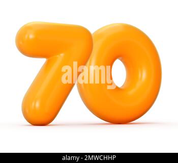 Abbildung 3D: Glänzend-orangefarbenes Gelee Nummer 70 isoliert auf weißem Hintergrund Stockfoto