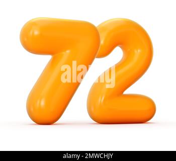 Abbildung 3D: Glänzend-orangefarbenes Gelee Nummer 72 isoliert auf weißem Hintergrund Stockfoto