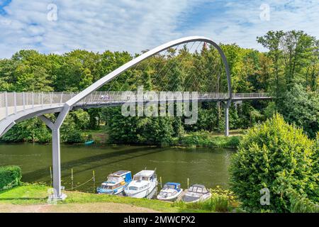 Weinbergsbrücke über Havel, Rathenow Optics Park, Rathenow, Havelland, Brandenburg, Deutschland Stockfoto