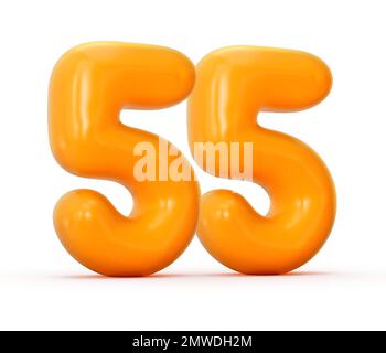 eine 3D-Darstellung einer glänzenden orangefarbenen Gelee Nummer 55, isoliert auf weißem Hintergrund Stockfoto