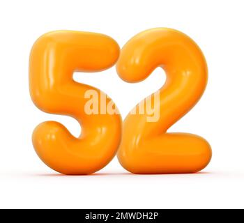 eine 3D-Darstellung einer glänzenden orangefarbenen Gelee Nummer 52, isoliert auf weißem Hintergrund Stockfoto
