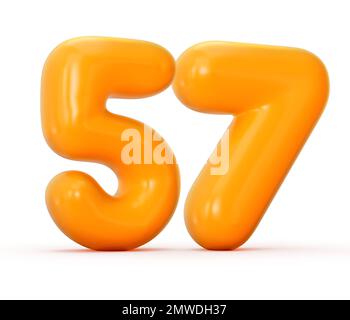 eine 3D-Darstellung einer glänzenden orangefarbenen Gelee Nummer 57, isoliert auf weißem Hintergrund Stockfoto