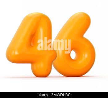 eine 3D-Darstellung einer glänzenden orangefarbenen Gelee Nummer 46, isoliert auf weißem Hintergrund Stockfoto
