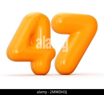 eine 3D-Darstellung einer glänzenden orangefarbenen Gelee Nummer 47, isoliert auf weißem Hintergrund Stockfoto