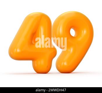 eine 3D-Darstellung einer glänzenden orangefarbenen Gelee Nummer 49, isoliert auf weißem Hintergrund Stockfoto