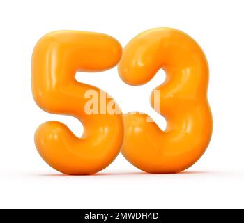 eine 3D-Darstellung einer glänzenden orangefarbenen Gelee Nummer 53, isoliert auf weißem Hintergrund Stockfoto