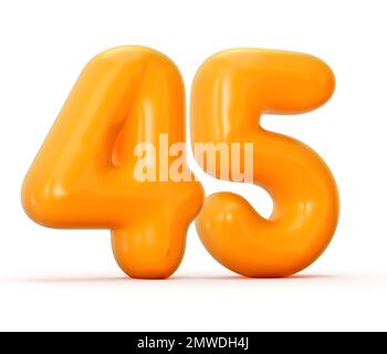 eine 3D-Darstellung einer glänzenden orangefarbenen Gelee Nummer 45, isoliert auf weißem Hintergrund Stockfoto