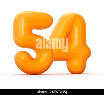 eine 3D-Darstellung einer glänzenden orangefarbenen Gelee Nummer 54, isoliert auf weißem Hintergrund Stockfoto