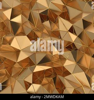 Ein 3D-Rendering eines geometrischen dreieckigen goldenen Hintergrunds für Tapeten Stockfoto