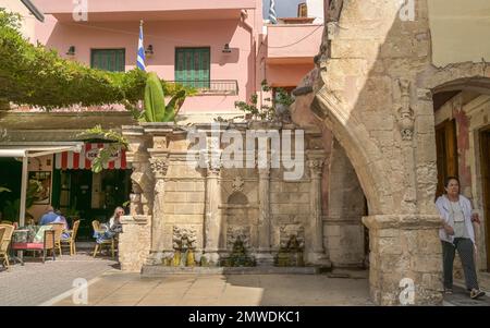 Venezianischer Brunnen Rimondi, Rethymno, Kreta, Griechenland Stockfoto