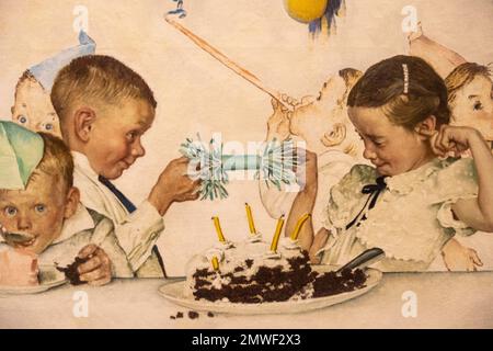 Zugeschnittenes Bild von Norman Rockwell mit dem Titel Day in the Life of Girl, 19652 für das Saturday Evening Post Magazin, in dem die Geburt eines Mädchens gezeigt wird Stockfoto