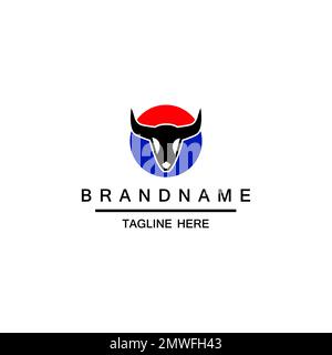 Das Bull-Head-Logo ist ein rundes Designkonzept, das elegante, einfache und minimalistische Logo-Design. Stock Vektor