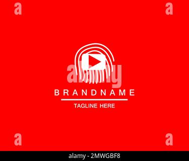 Logo mit Fingerabdruck und Logo der Video Play-Taste. Abbildung des Vektorsymbols für das Sicherheitslogo mit Fingerabdrucksperre Stock Vektor