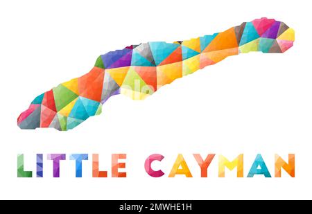 Little Cayman - farbenfrohe niedrige Poly-Insel-Form. Mehrfarbige geometrische Dreiecke. Modernes, trendiges Design. Vektordarstellung. Stock Vektor