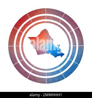 Oahu-Abzeichen. Helles, verlaufendes Logo der Insel in niedriger Poly-Form. Mehrfarbiges abgerundetes Oahu-Schild mit Karte im geometrischen Stil für Ihre Infografiken. Stock Vektor