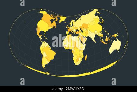 Weltkarte. Euzyklische Projektion des Hügels. Futuristische Weltanschauung für deine Infografik. Leuchtend gelbe Landfarben. Authentische Vektordarstellung. Stock Vektor