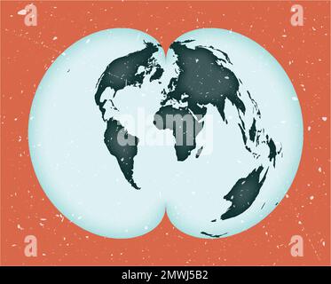 Weltkarten-Poster. Amerikanische polykonische Projektion. Klassische Weltform mit Grunge-Struktur. Elegante Vektordarstellung. Stock Vektor