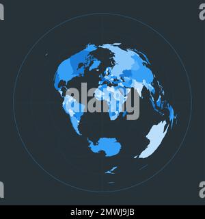 Weltkarte. Azimutale äquidistante Projektion. Futuristische Weltanschauung für deine Infografik. Schöne blaue Farbpalette. Tolle Vektordarstellung Stock Vektor
