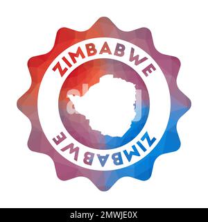 Niedriges Poly-Logo in Simbabwe. Farbenfrohes, geometrisches Reiselogo für das Land. Mehrfarbiges polygonales Zimbabwe-Rundzeichen mit Karte für Sie Stock Vektor