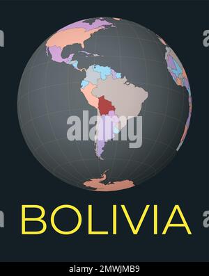 Weltkarte in Bolivien. Rotes Land hervorgehoben. Satellitenansicht der Welt mit dem Namen des Landes. Vektorabbildung. Stock Vektor
