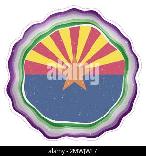 Arizona-Flagge im Rahmen. Abzeichen des US-Bundesstaates. Mehrschichtiges kreisförmiges Schild um die Flagge von Arizona. Trendige Vektorillustration. Stock Vektor