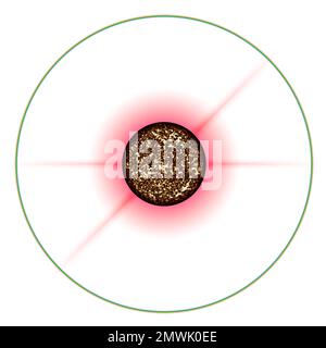 Digital erschaffen abstrakte Planet Sun mit Strahlen auf weißem Hintergrund. Stockfoto