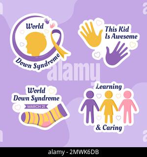 Abbildung: World Down Syndrome Day Label Flat Cartoon Handgezeichnete Vorlagen Stock Vektor