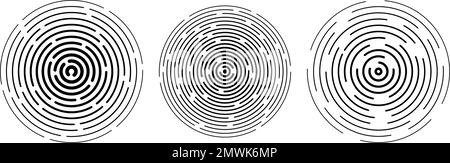 Konzentrische Kreissegmente festgelegt. Abgerundeter patten-Hintergrund. Sonar- oder Schallwellen-Ringsammlung. Epicentre, Ziel, Radarsymbol-Konzept. Radial Stock Vektor