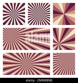 Fantastische Sonnen-Hintergrundkollektion. Abstrakte Abdeckungen mit radialen Strahlen. Fesselnde Vektordarstellung. Stock Vektor