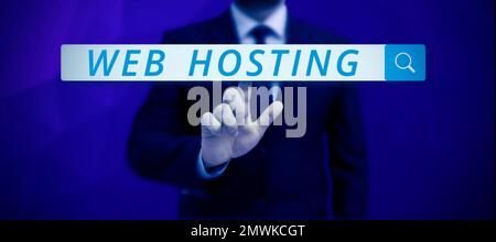Konzeptionelle Bildunterschrift Web Hosting. Wort geschrieben über die Tätigkeit der Bereitstellung von Speicherplatz und Zugriff für Websites Stockfoto