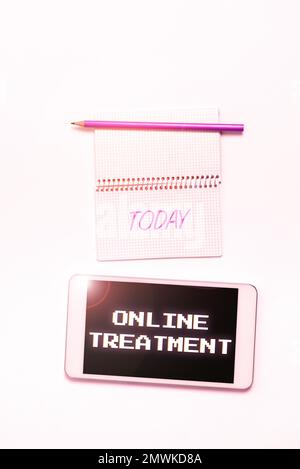 Text mit Inspiration Online-Behandlung. Konzeptionelle Fotolieferung psychisch-gesundheitlicher Beratung über das Internet Stockfoto