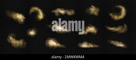 Brauner Staub, Sand und Rauchwolken setzen sich. Auswirkungen von Sandsturm, Sturm in der Wüste oder Explosion mit Struktur von fliegendem staubigen Pulver, vektorrealistisch isoliert auf transparentem Hintergrund Stock Vektor