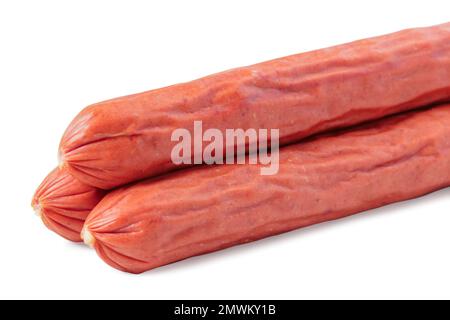 Geräucherte Jagdwürste isoliert auf weißem Hintergrund Stockfoto