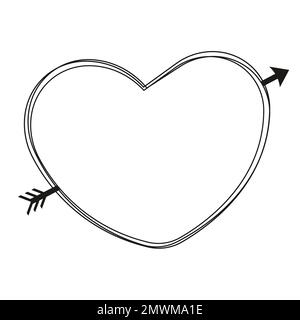 Valentinstag-Symbol. Pfeil durchbohrtes Herz. Herz mit Pfeil. Vorlage für Liebeskarten und Einladungen. Stock Vektor