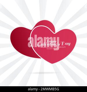 Alles Liebe zum Valentinstag. Zwei Herzen auf einem Hintergrund von Lichtstrahlen. Vektordarstellung. Für Websites, Poster, Coupons, Werbung. Stock Vektor