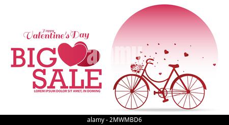 Alles gute zum Valentinstag. Wichtige Angebote zum Valentinstag mit fliegenden Herzen von Bike. Für das Poster, Banner. Stock Vektor