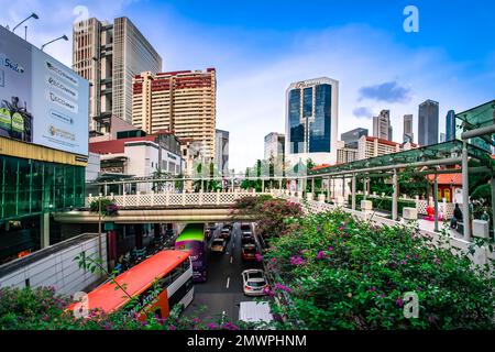 Wunderschöne Stadtlandschaft rund um Chinatown in Singapur. Stockfoto
