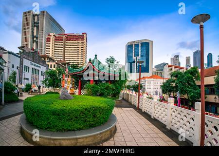 Wunderschöne Stadtlandschaft rund um Chinatown in Singapur. Stockfoto