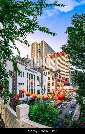 Wunderschöne Stadtlandschaft rund um Chinatown in Singapur. Stockfoto
